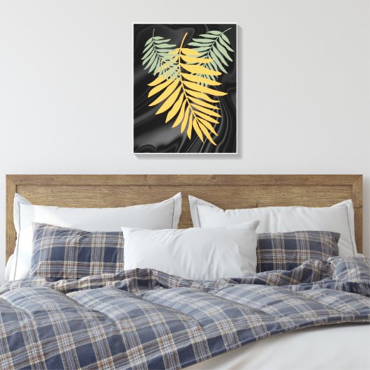Palm Blätter auf Black Satin Leinwand (Insitu (Schlafzimmer))
