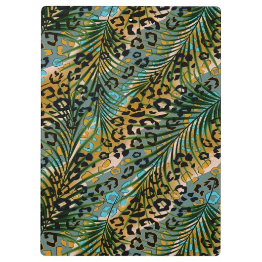 Palm Blätter auf einem leoparden Hintergrund. Serv Klemmbrett (Rückseite)