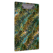 Palm Blätter auf einem leoparden Hintergrund. Serv Klemmbrett (Rechts)
