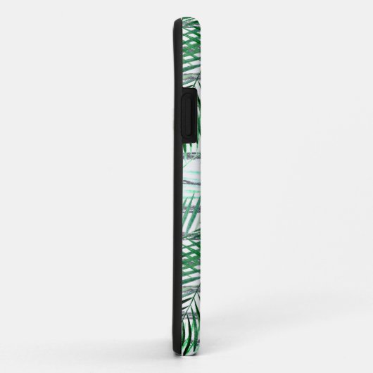 Palm Blätter auf einem schwarz-weiß gestreiften Hi Case-Mate iPhone Hülle (Hinten/Rechts)