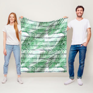 Palm Blätter auf einem schwarz-weiß gestreiften Hi Fleecedecke