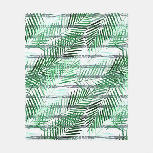 Palm Blätter auf einem schwarz-weiß gestreiften Hi Fleecedecke (Vorderseite)