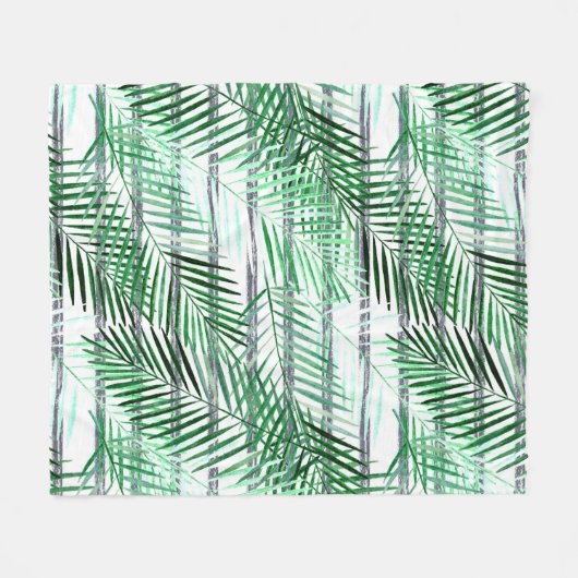 Palm Blätter auf einem schwarz-weiß gestreiften Hi Fleecedecke (Vorderseite (Horizontal))