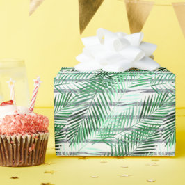 Palm Blätter auf einem schwarz-weiß gestreiften Hi Geschenkpapier