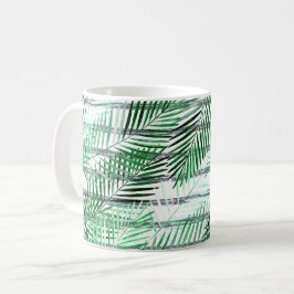Palm Blätter auf einem schwarz-weiß gestreiften Hi Kaffeetasse