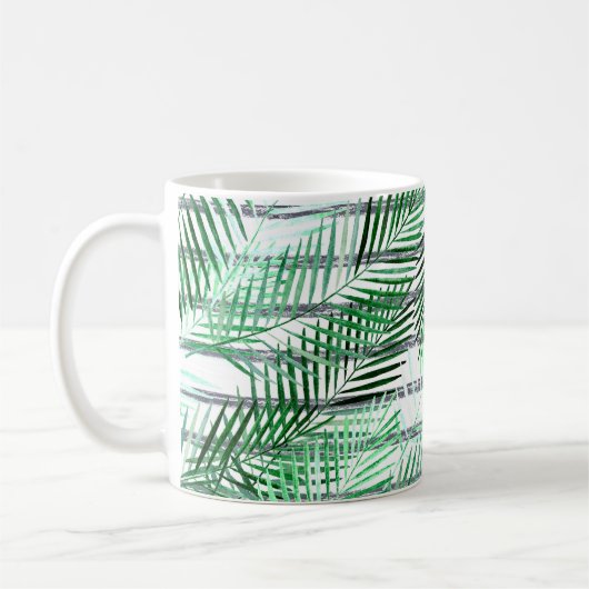 Palm Blätter auf einem schwarz-weiß gestreiften Hi Kaffeetasse (Links)