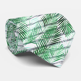 Palm Blätter auf einem schwarz-weiß gestreiften Hi Krawatte