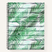 Palm Blätter auf einem schwarz-weiß gestreiften Hi Notizblock (Vorderseite)