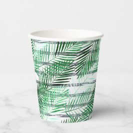 Palm Blätter auf einem schwarz-weiß gestreiften Hi Pappbecher