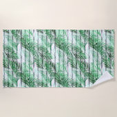 Palm Blätter auf einem schwarz-weiß gestreiften Hi Strandtuch (Vorderseite)