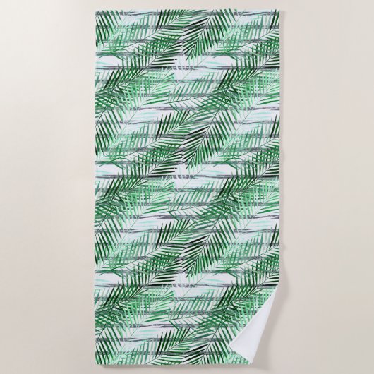 Palm Blätter auf einem schwarz-weiß gestreiften Hi Strandtuch (Vorderseite)