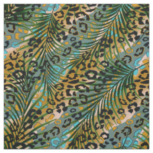 Palm Blätter auf Leopardenhintergrund Stoff