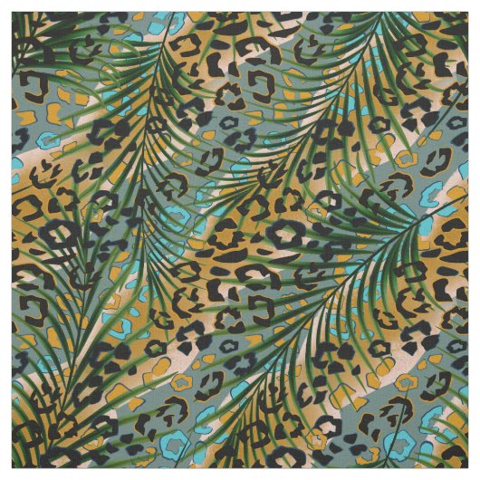 Palm Blätter auf Leopardenhintergrund Stoff (Muster)