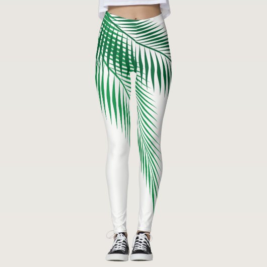 Palm-Blätter auf weißen Leggings (Vorderseite)