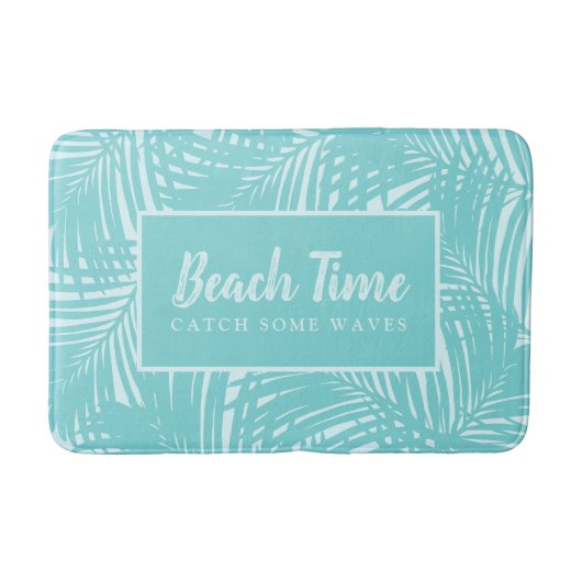 Palm Blätter Beach Time Mod Türkis blaues Muster Badematte (Vorderseite)