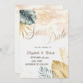 Palm Blätter Beach Wedding Save the Date (Vorne/Hinten)