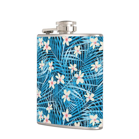 Palm Blätter Blaues Muster Flachmann (Links)