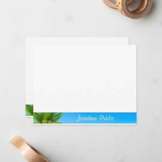 Palm Blätter Blue Sky White Wolken Handschrift Mitteilungskarte (Vorderseite/Rückseite Beispiel)