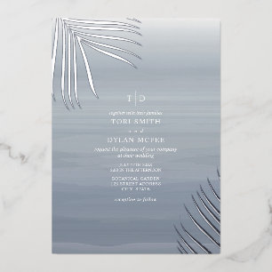Palm Blätter Chambray Watercolor Beach Hochzeit Folieneinladung