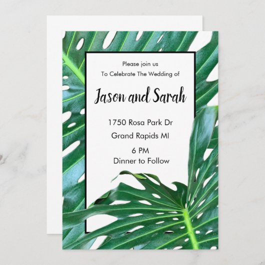 Palm Blätter Dschungelwaldwald Hochzeit Einladung (Vorne/Hinten)