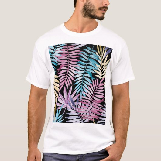 Palm-Blätter: dunkles Aquarellmuster T-Shirt (Vorderseite)