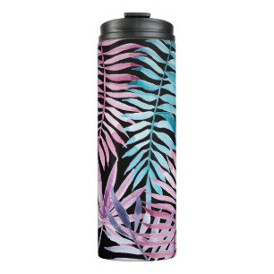Palm-Blätter: dunkles Aquarellmuster Thermosbecher