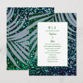 Palm Blätter Dusty Blue Green Glitzer Wedding Einladungspostkarte (Vorne/Hinten)