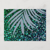 Palm Blätter Dusty Blue Green Glitzer Wedding Einladungspostkarte (Rückseite)