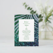 Palm Blätter Dusty Blue Green Glitzer Wedding Einladungspostkarte (Stehend Vorderseite)