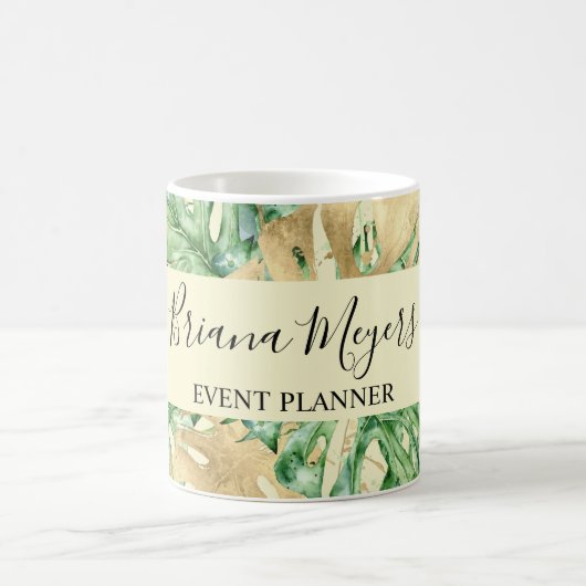 Palm Blätter Gold Tropical Yellow Kaffeetasse (Mittel)