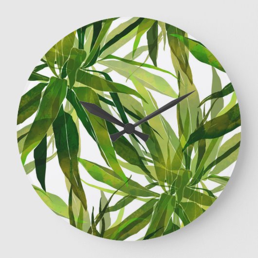 Palm-Blätter Handgemalte Muster Große Wanduhr (Vorderseite)
