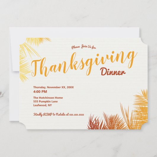 Palm Blätter HerbstfarbenErntedankfest Abendessen Einladung (Vorderseite)