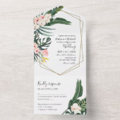 Palm Blätter Hibisken Tropical Geometric Wedding All In One Einladung (Innen Boden)