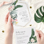 Palm Blätter Hibisken Tropical Geometric Wedding All In One Einladung