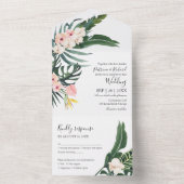 Palm Blätter Hibiskus Tropical Elegante Hochzeit All In One Einladung (Innen Boden)