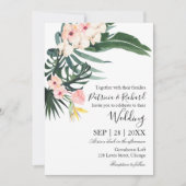 Palm Blätter Hibiskus Tropical Elegante Hochzeit Einladung (Vorderseite)