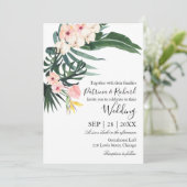 Palm Blätter Hibiskus Tropical Elegante Hochzeit Einladung (Stehend Vorderseite)