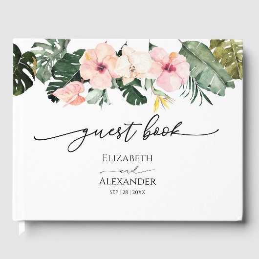Palm Blätter Hibiskus Tropical Wedding Guest Book Gästebuch (Vorderseite)