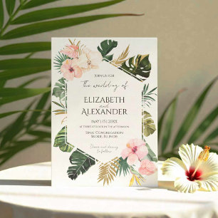 Palm Blätter Hibiskus Tropische Grünpflanzen Hochz Einladung