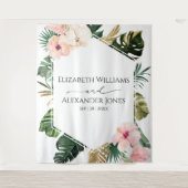 Palm Blätter Hibiskus Tropische Hochzeit Hintergru Wandteppich (Vorderseite)