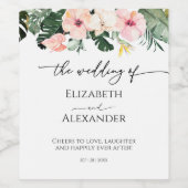 Palm Blätter Hibiskus Tropisches Hochzeitsoßenwein Weinetikett (Einzelnes Label)