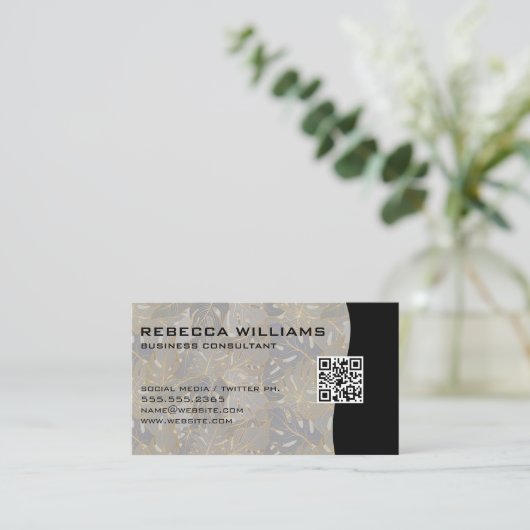 Palm Blätter Hintergrund | QR-Code Visitenkarte (Stehend Vorderseite)