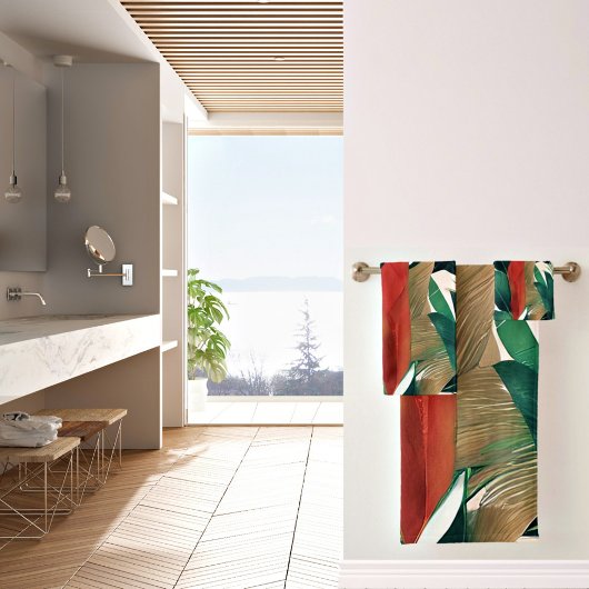 Palm-Blätter in gedämpften Tönen Badhandtuch Set