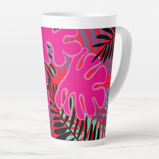 Palm Blätter in rosa Schwarz und Rot Latte Tasse (Rechte Ecke)