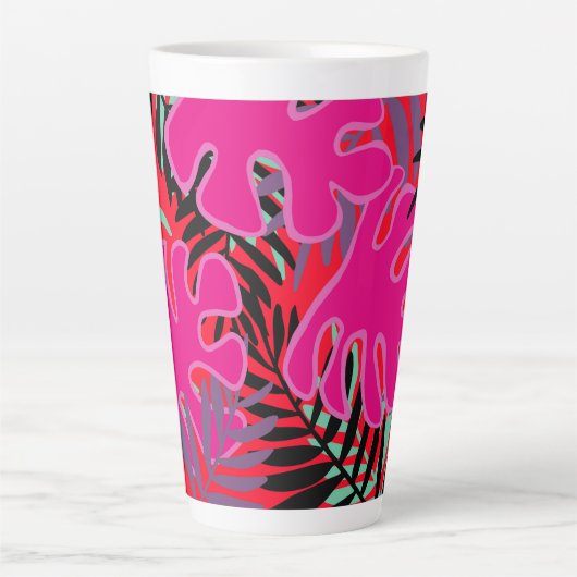 Palm Blätter in rosa Schwarz und Rot Latte Tasse (Vorderseite)