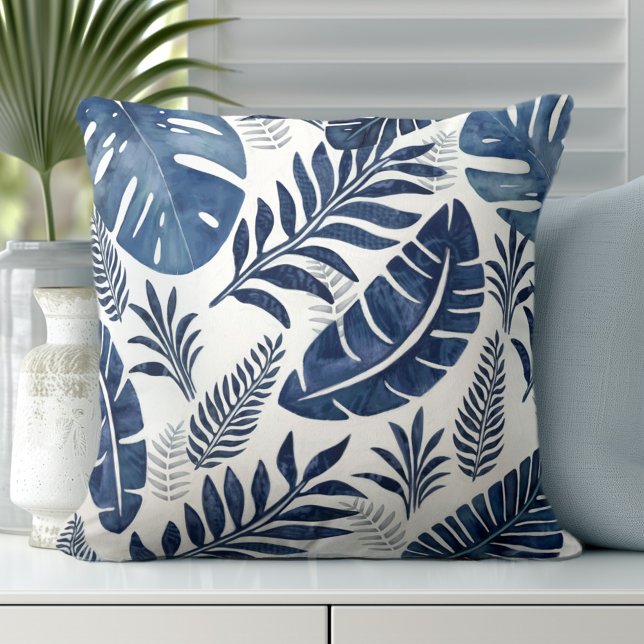 Palm Blätter Kissen (Elevate Your Décor: Discover our Elegant Coastal Throw Pillows in Blue & White)