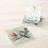 Palm Blätter mit Black Bird Glasuntersetzer (Schrägansicht)