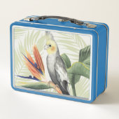 Palm Blätter mit Black Bird Metall Lunch Box (Rückseite)