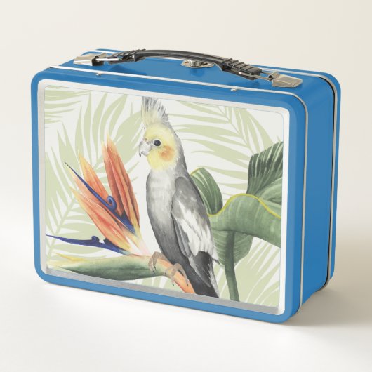 Palm Blätter mit Black Bird Metall Lunch Box (Rückseite)