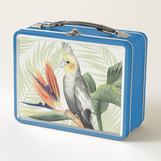 Palm Blätter mit Black Bird Metall Lunch Box (Vorderseite)